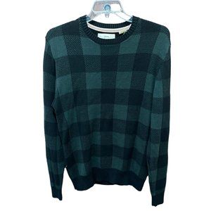 Men's Weatherproof Vintage The Holiday Sweater Green/Blue Plaid 100% Cotton‎ Med